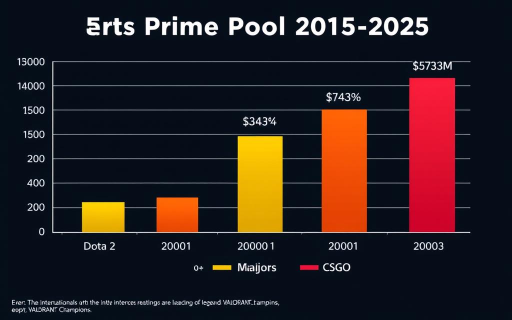 Chart showing the growth of prize pools for the Biggest Gaming Tournaments of the Year from 2015 to 2025