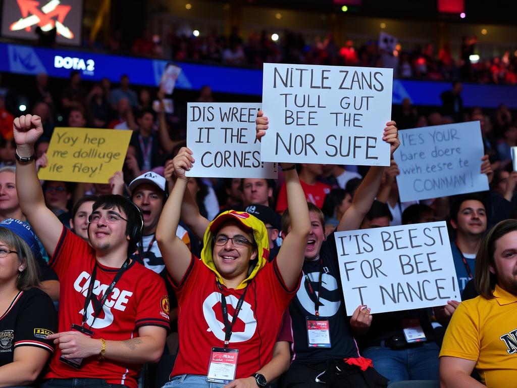 Dota 2 fans with signs and costumes at The International