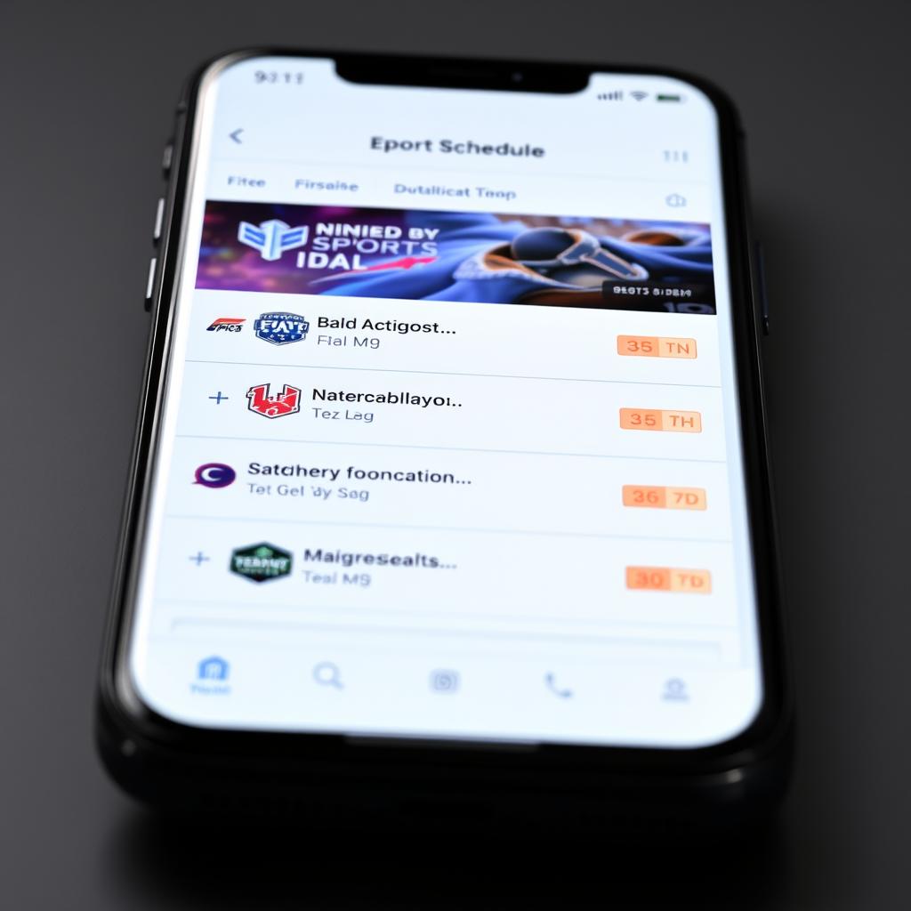 Mobile phone showing esports schedule app with upcoming matches and notification settings