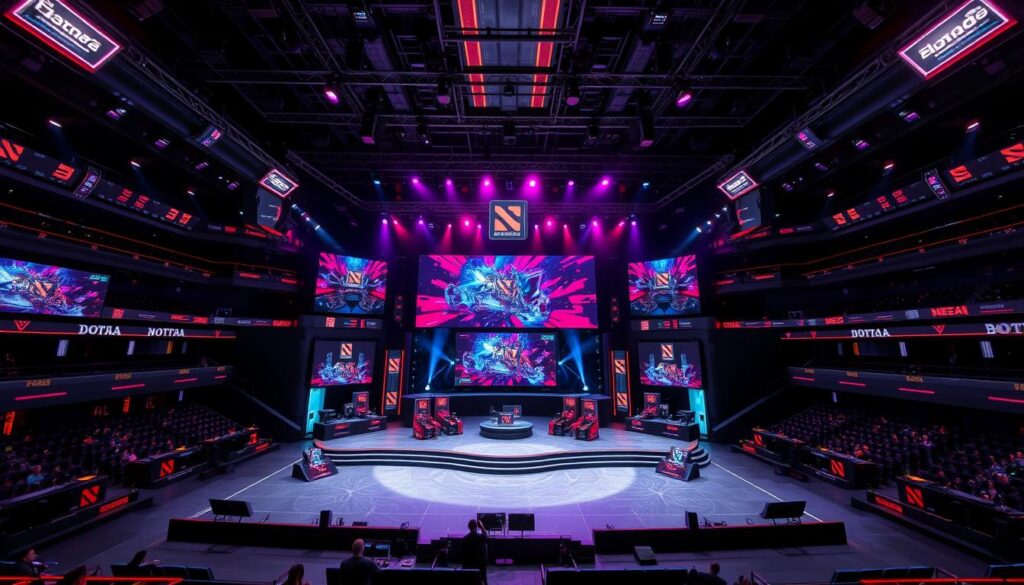 Modern Dota 2 tournament stage with advanced production