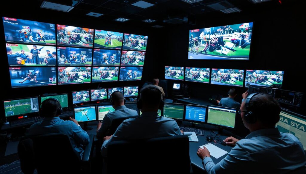 Production control room during a live esports tournament broadcast