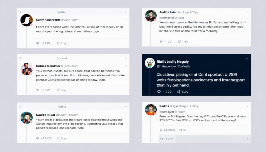 Social media feeds showing esports event announcements and community discussions