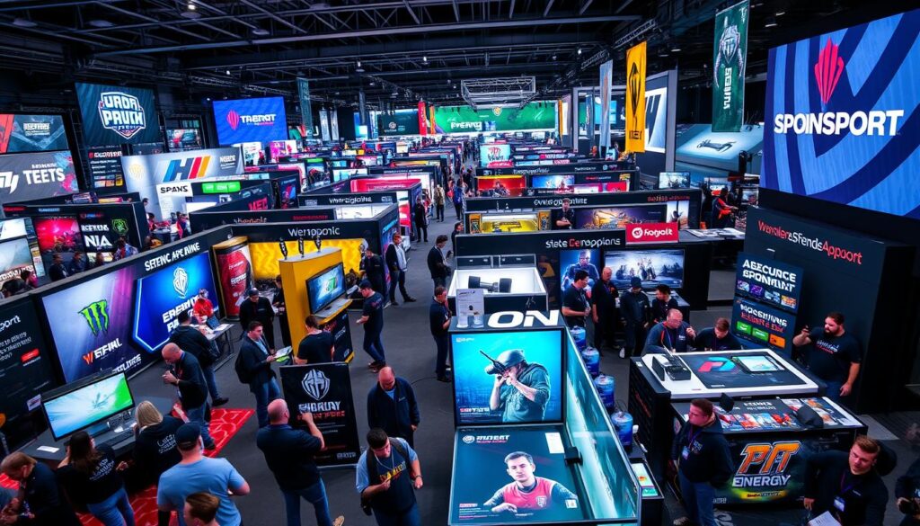Sponsorship activation area at an esports tournament with interactive brand experiences