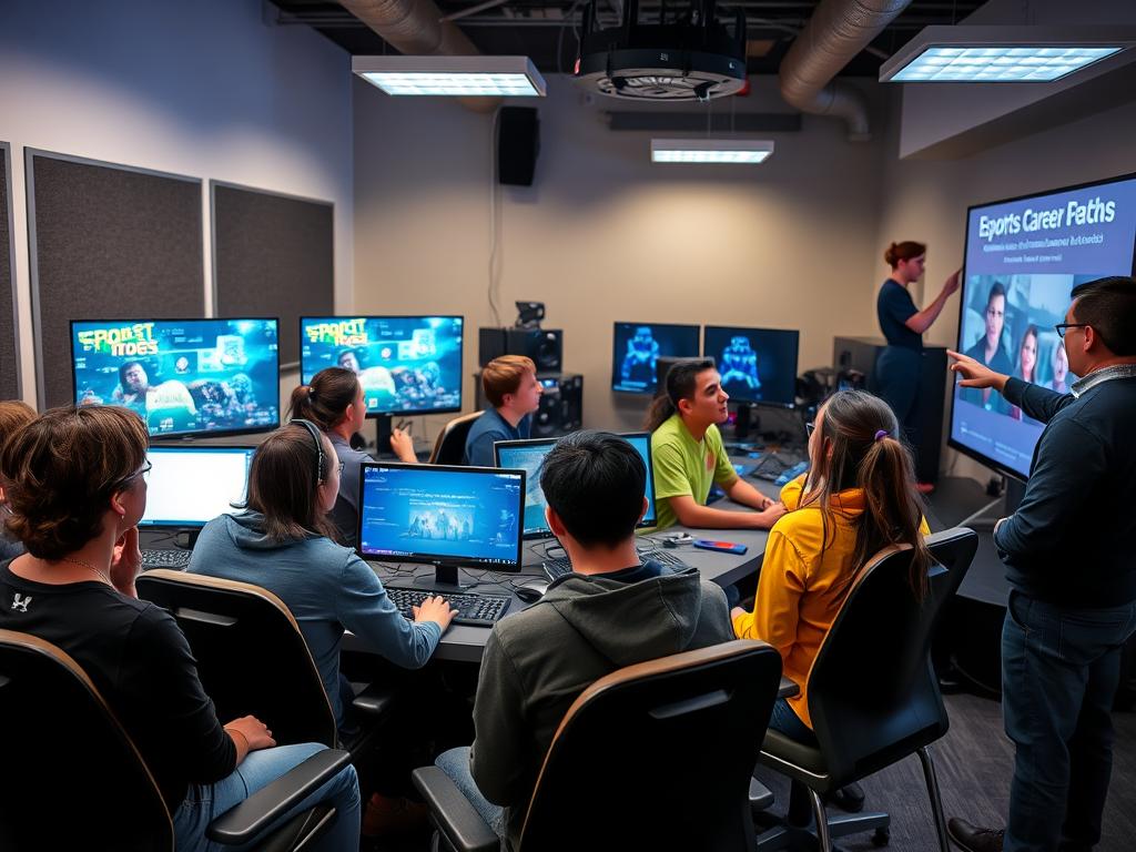 Students in an esports education program learning about career opportunities in esports Students in an esports education program learning about career opportunities in esports