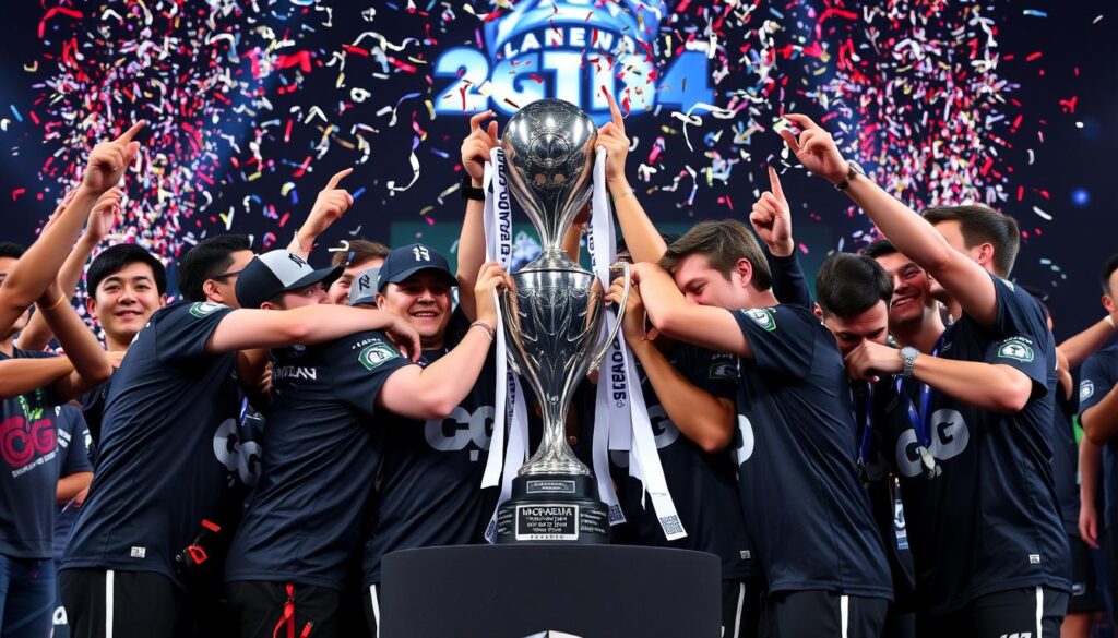 Team OG celebrating their TI8 victory