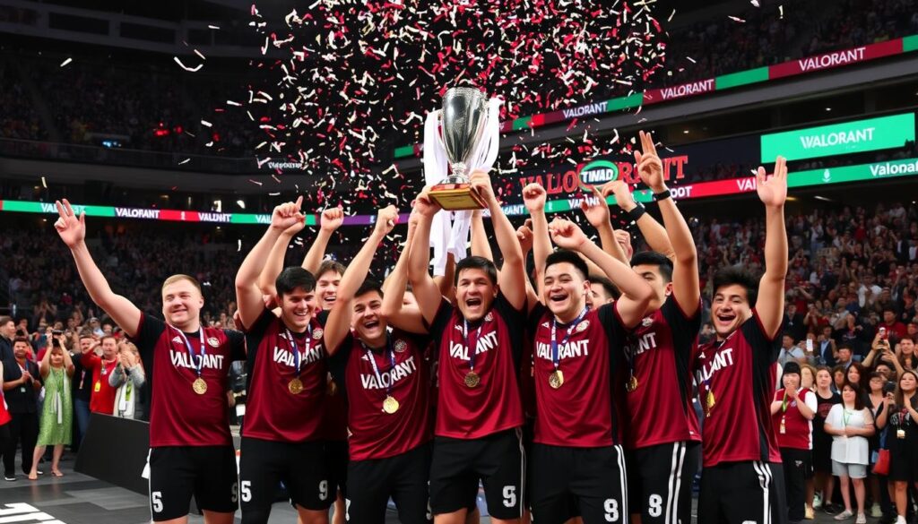 VALORANT Champions celebration with winning team and crowd