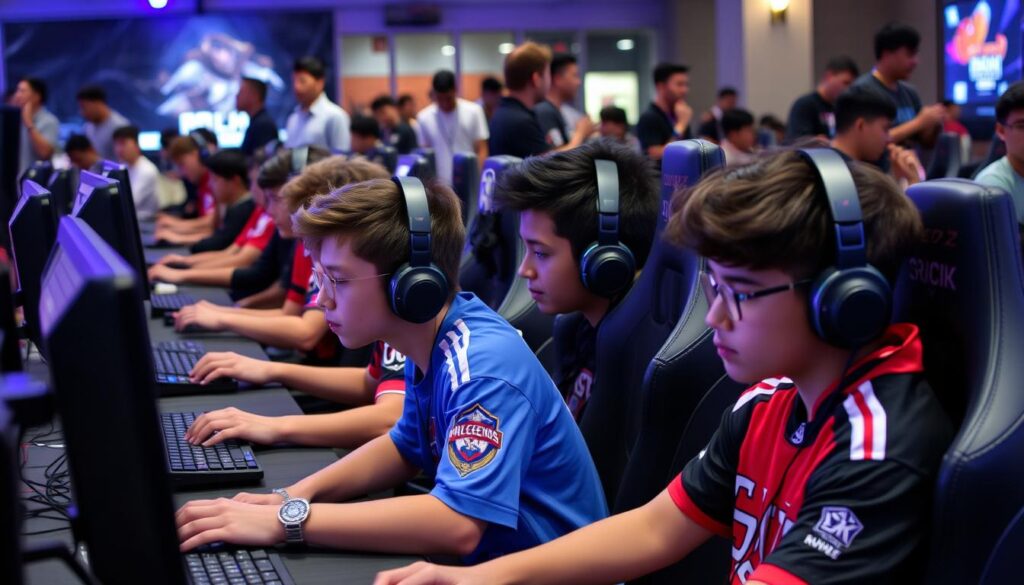 Young players competing in an amateur League of Legends tournament
