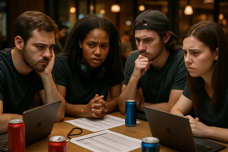 Esports staff comparing player options during a roster meeting