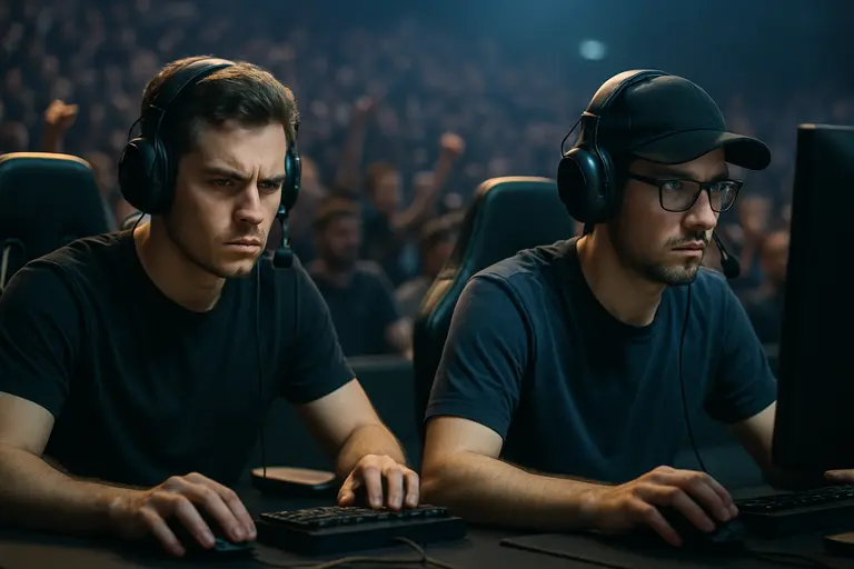 Players seated on stage during a national-team esports final