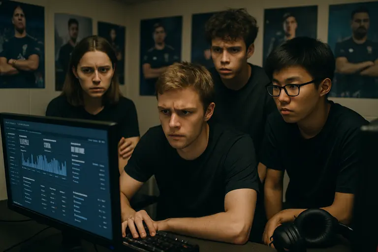 Young esports players practicing in a small team room