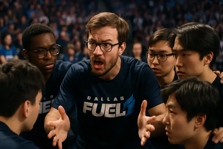 Overwatch players seated at PCs during a high-pressure match