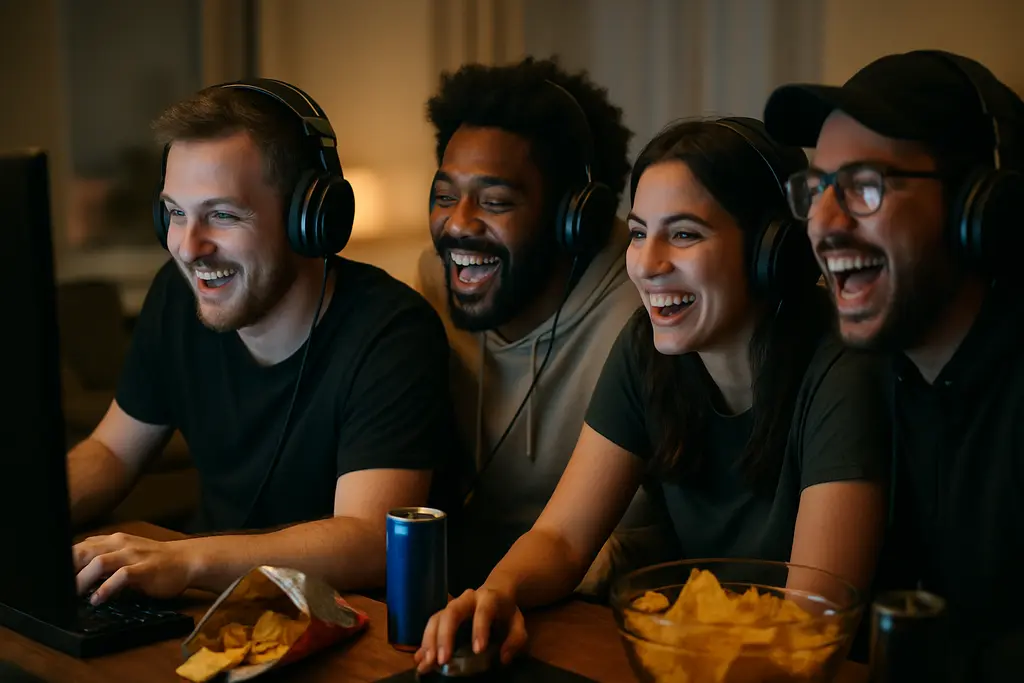 Twitch Engagement Trends chart beside a streamer setup and game thumbnails